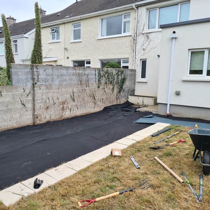 Weed membrane laid down with tools set out